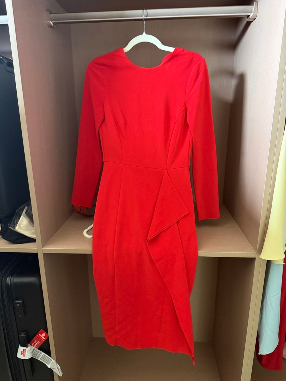 H&M Red Long Sleeve Asymmetric Sheath Dress